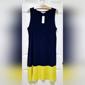 Annalee+Hope Navy & Yellow Drop Waist Dress Size Large